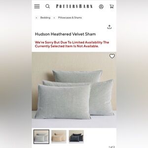 POTTERY BARN HUDSON HEATHERED GRAY VELVET QUILTED SHAM SET OF (2) EURO